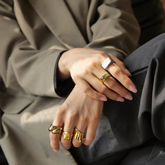 18K Gold Oversized Ring - Elegant Titanium Steel Jewelry