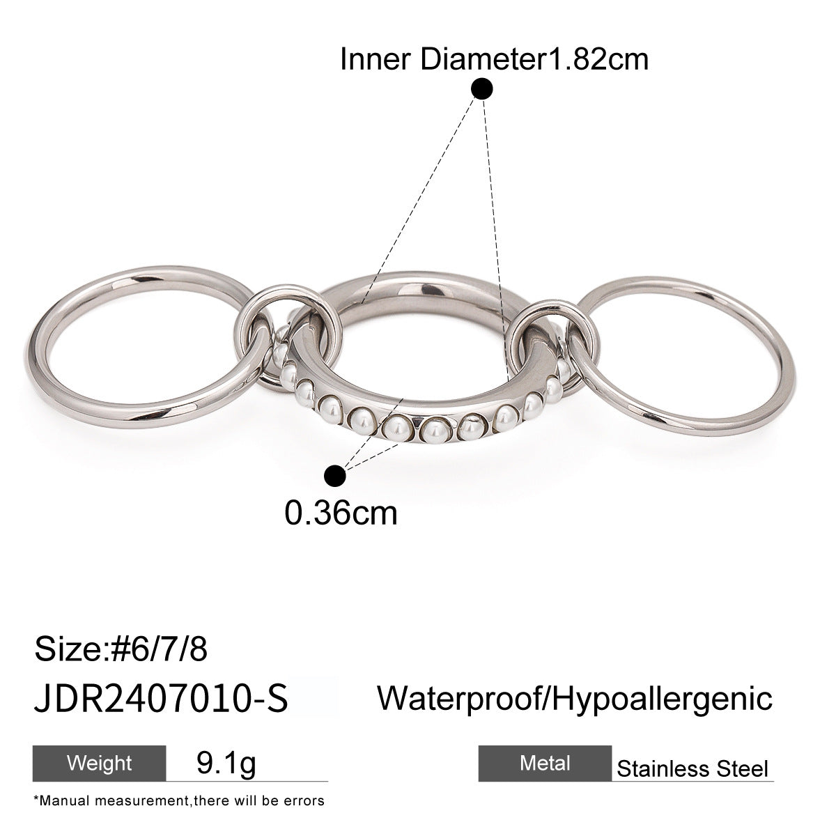 Stacked Pearl Stainless Steel Ring – Elegant INS-Inspired Jewelry