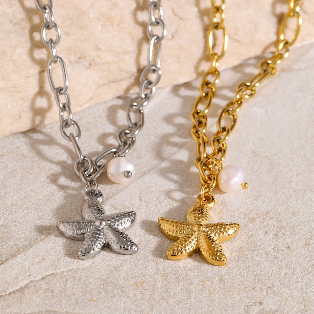 18K Gold Ocean Charm Bracelet – Starfish, Shell & Conch in Stainless Steel