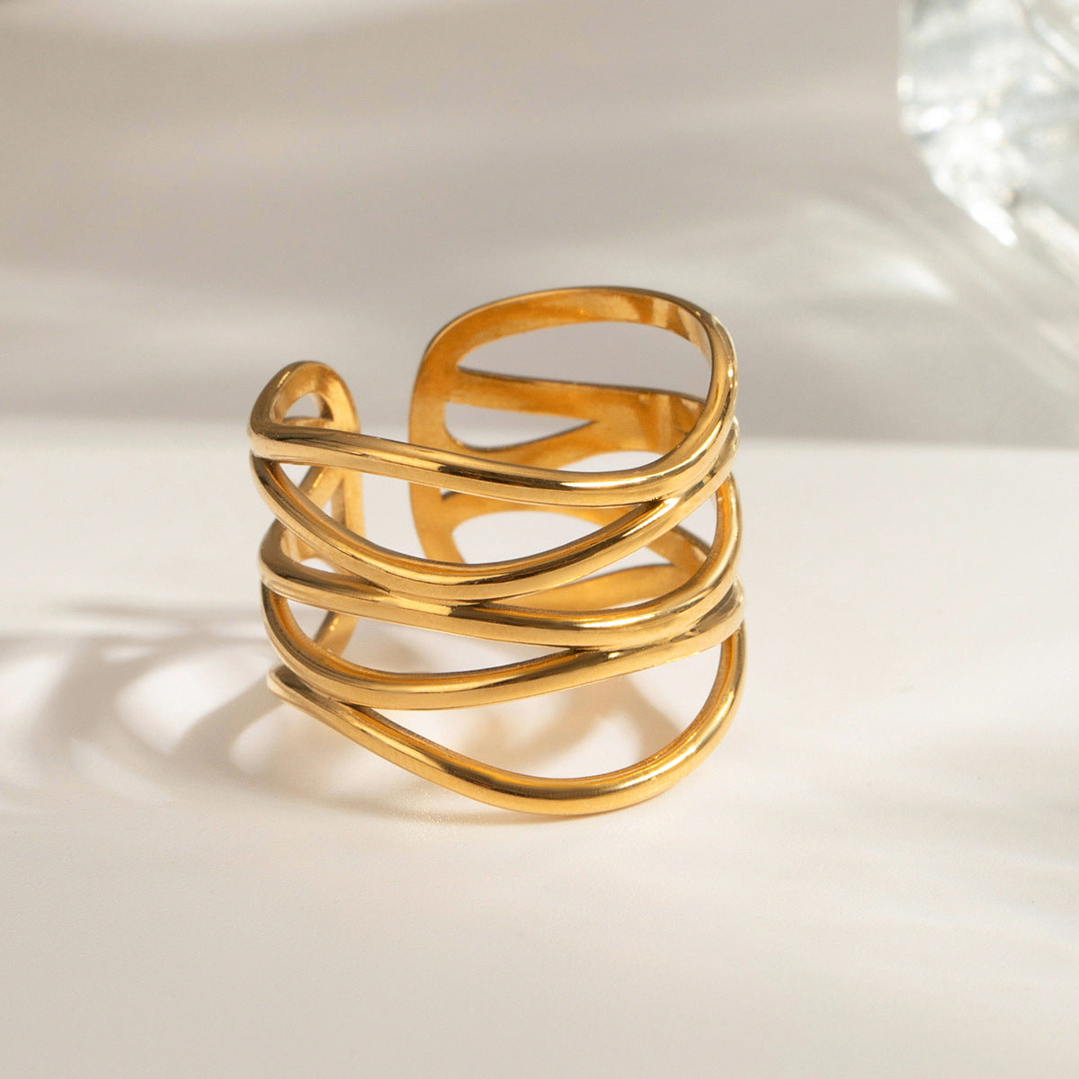 Bold Gold Statement Ring – Elegant Titanium Steel Jewelry