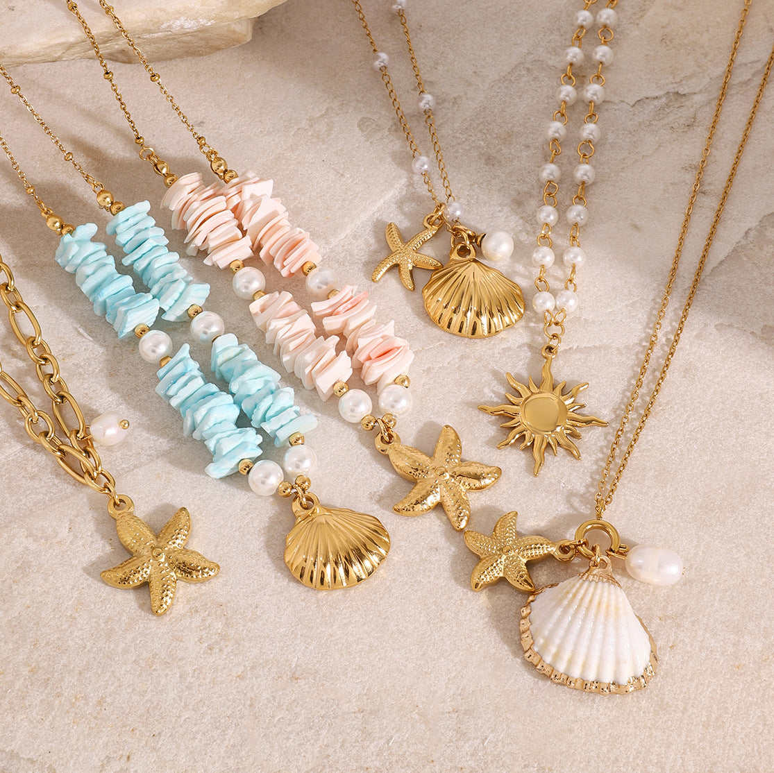 Shell & Pearl Titanium Steel Necklace – Ocean-Inspired Elegant Jewelry