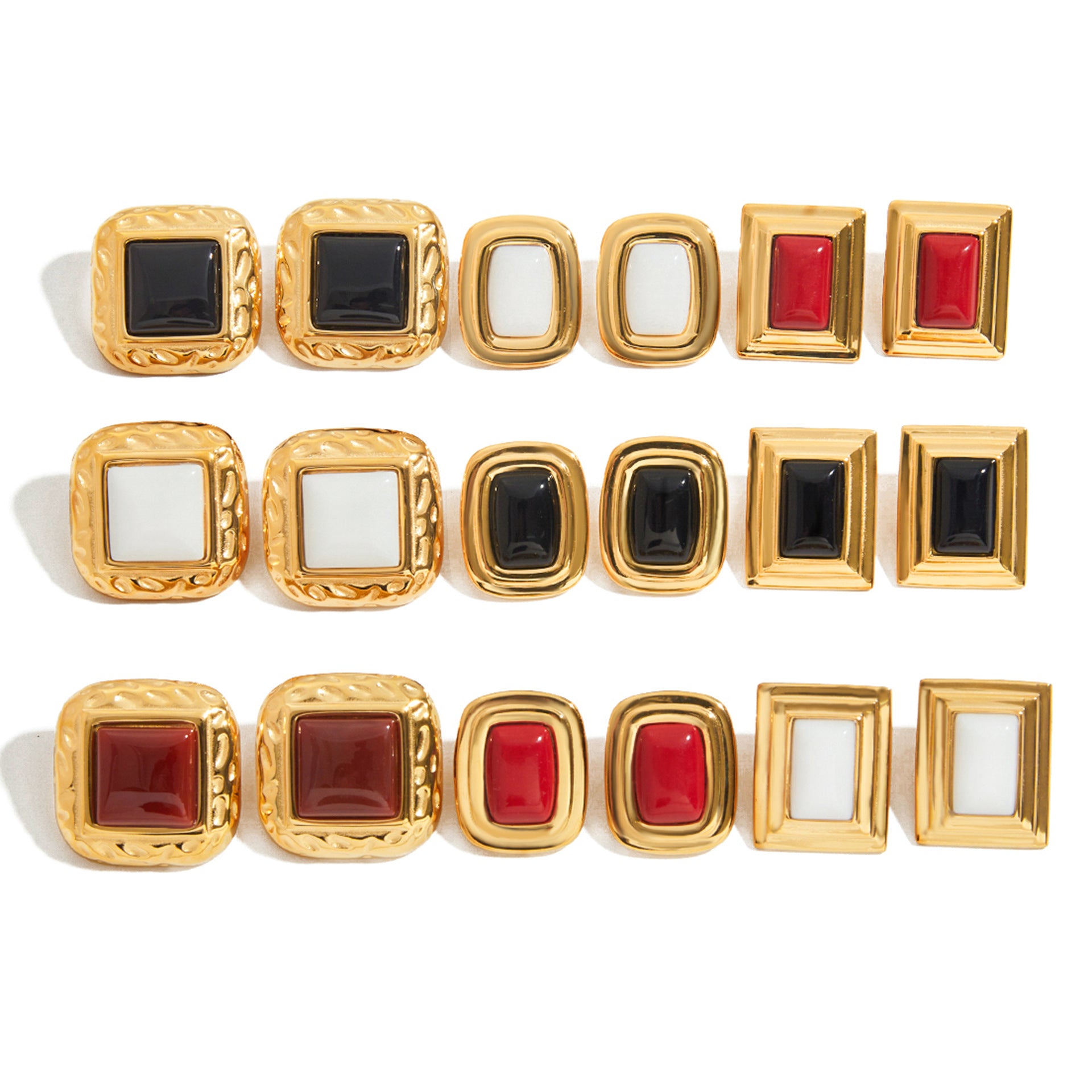 Onyx Stud Earrings – Elegant Titanium Steel Jewelry for Women