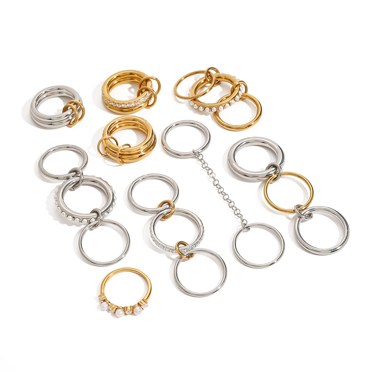 Stacked Pearl Stainless Steel Ring – Elegant INS-Inspired Jewelry