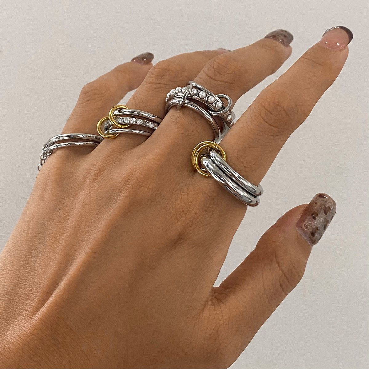 Stacked Pearl Stainless Steel Ring – Elegant INS-Inspired Jewelry