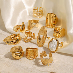 Gold Pearl Ring – Bold Titanium Steel Statement Jewelry