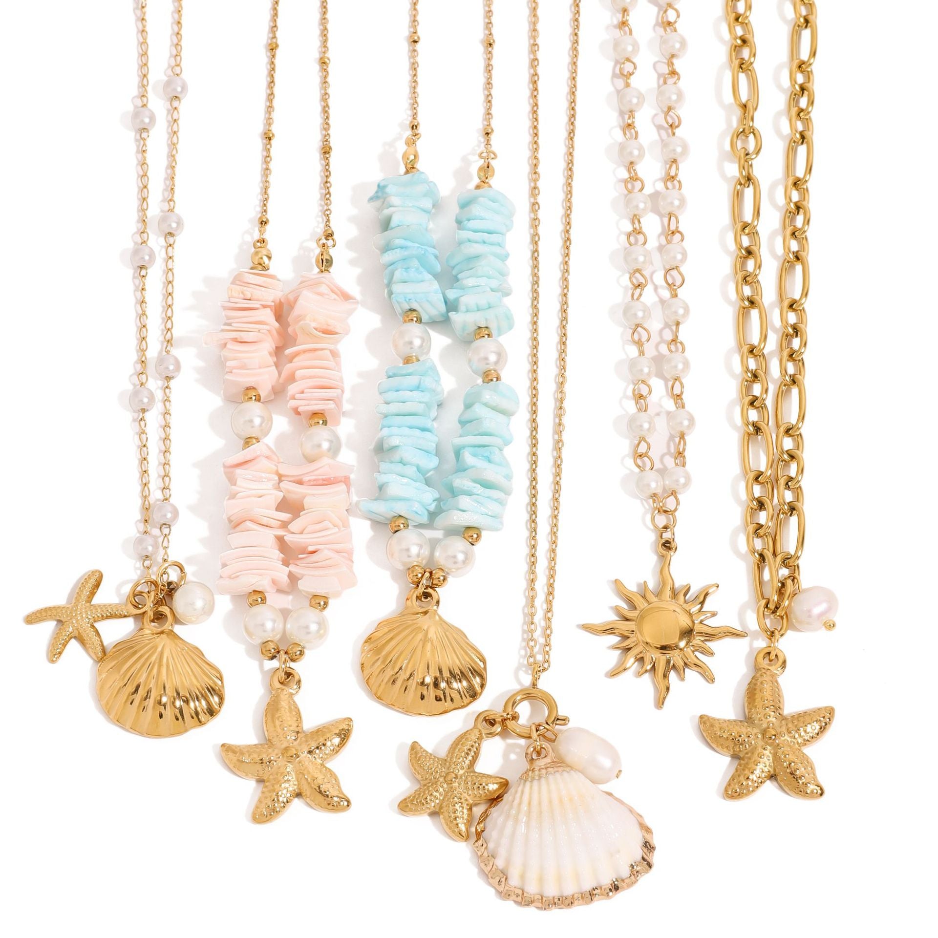Shell & Pearl Titanium Steel Necklace – Ocean-Inspired Elegant Jewelry