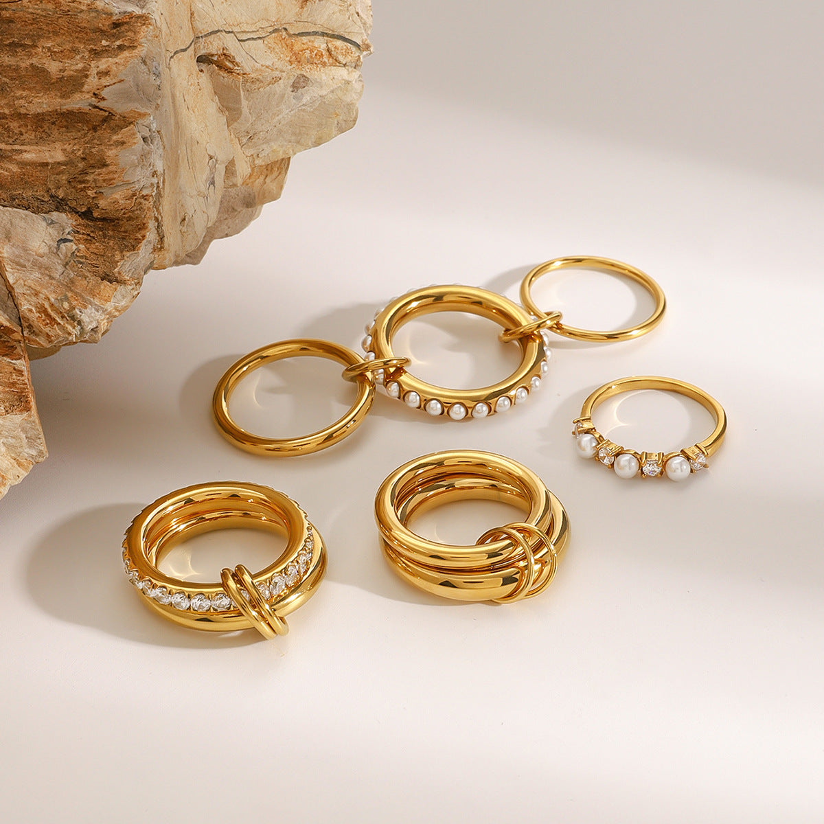 Stacked Pearl Stainless Steel Ring – Elegant INS-Inspired Jewelry