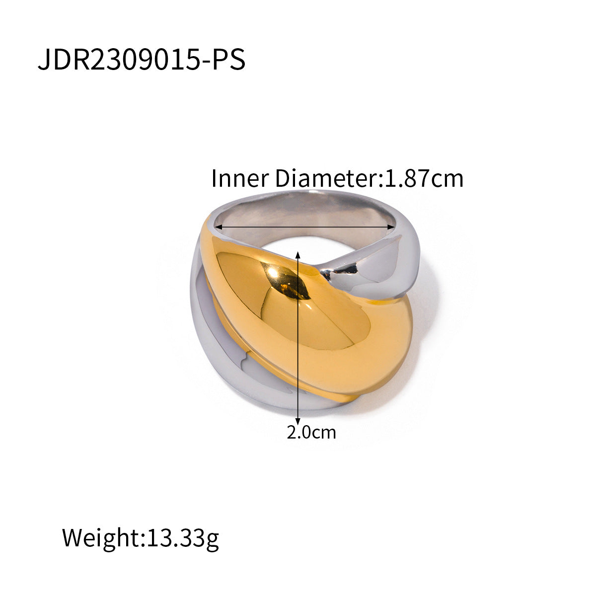 18K Gold Oversized Ring - Elegant Titanium Steel Jewelry