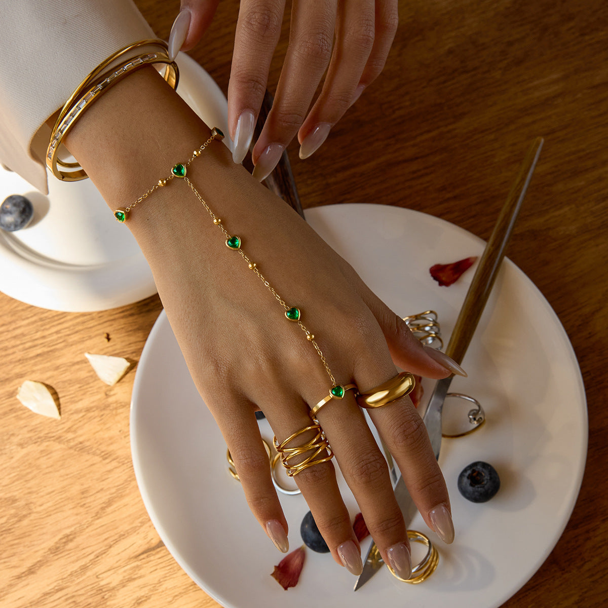 Chain Ring Bracelet – Titanium Steel Hand Jewelry for Women