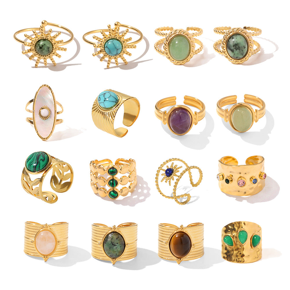 Vintage Gemstone Ring – 18K Gold Plated Titanium Steel Jewelry