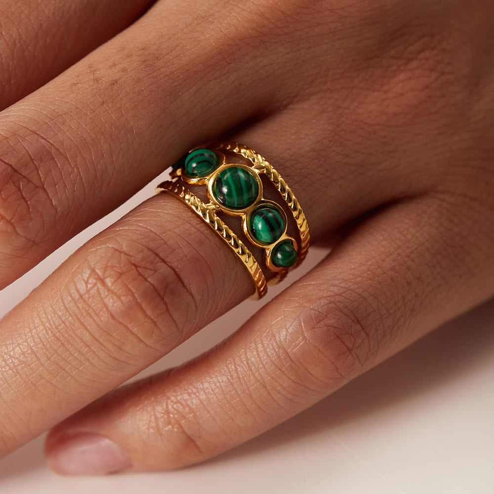 Vintage Gemstone Ring – 18K Gold Plated Titanium Steel Jewelry