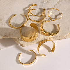 18K Gold Stainless Steel Bangle – Irregular Hammered Wave Cuff