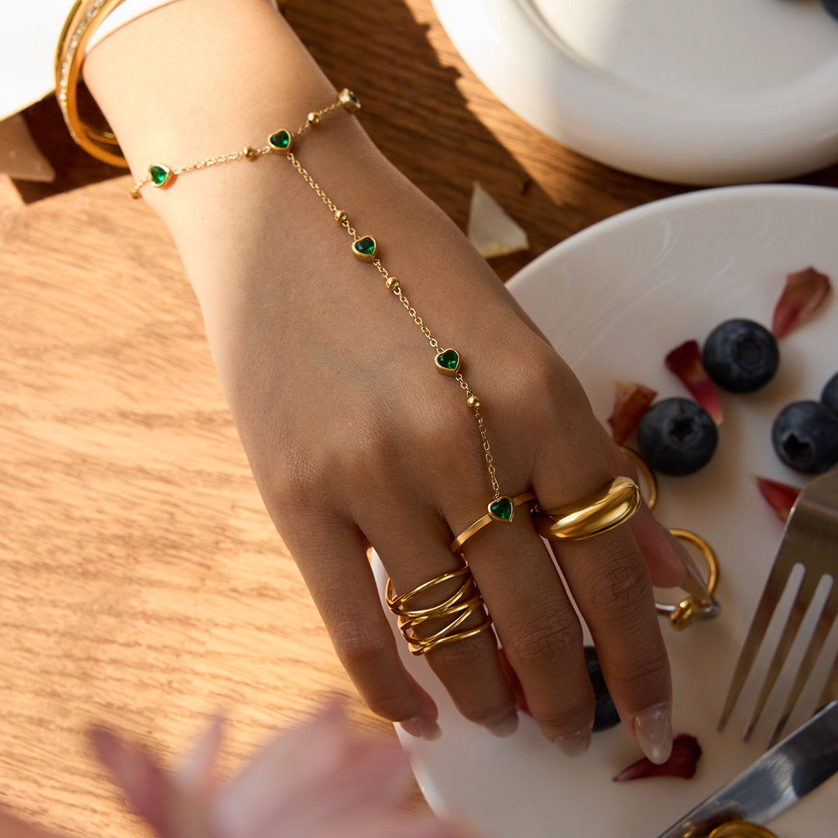 Chain Ring Bracelet – Titanium Steel Hand Jewelry for Women