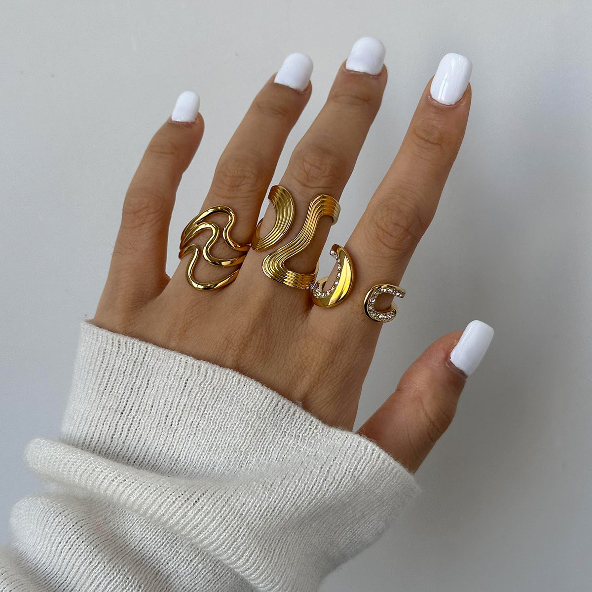 Bold Gold Statement Ring – Elegant Titanium Steel Jewelry