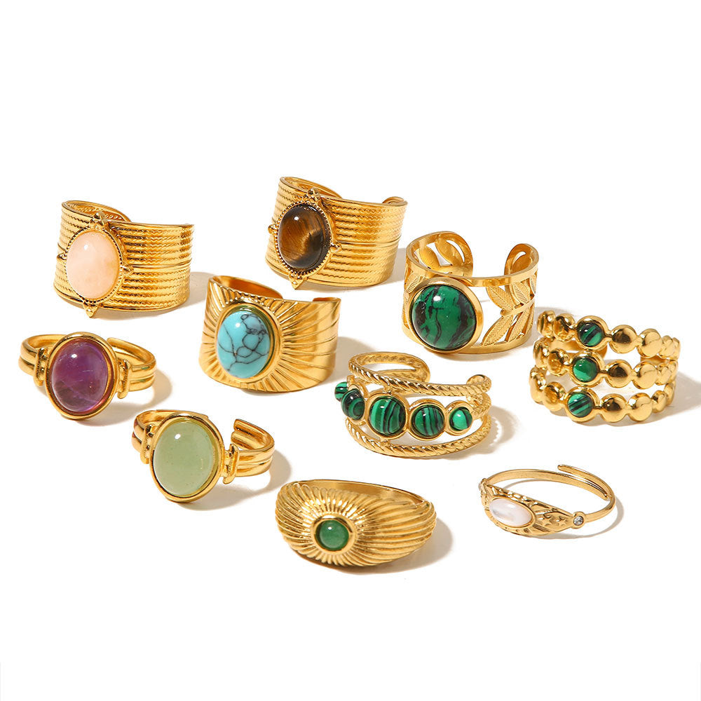 Vintage Gemstone Ring – 18K Gold Plated Titanium Steel Jewelry