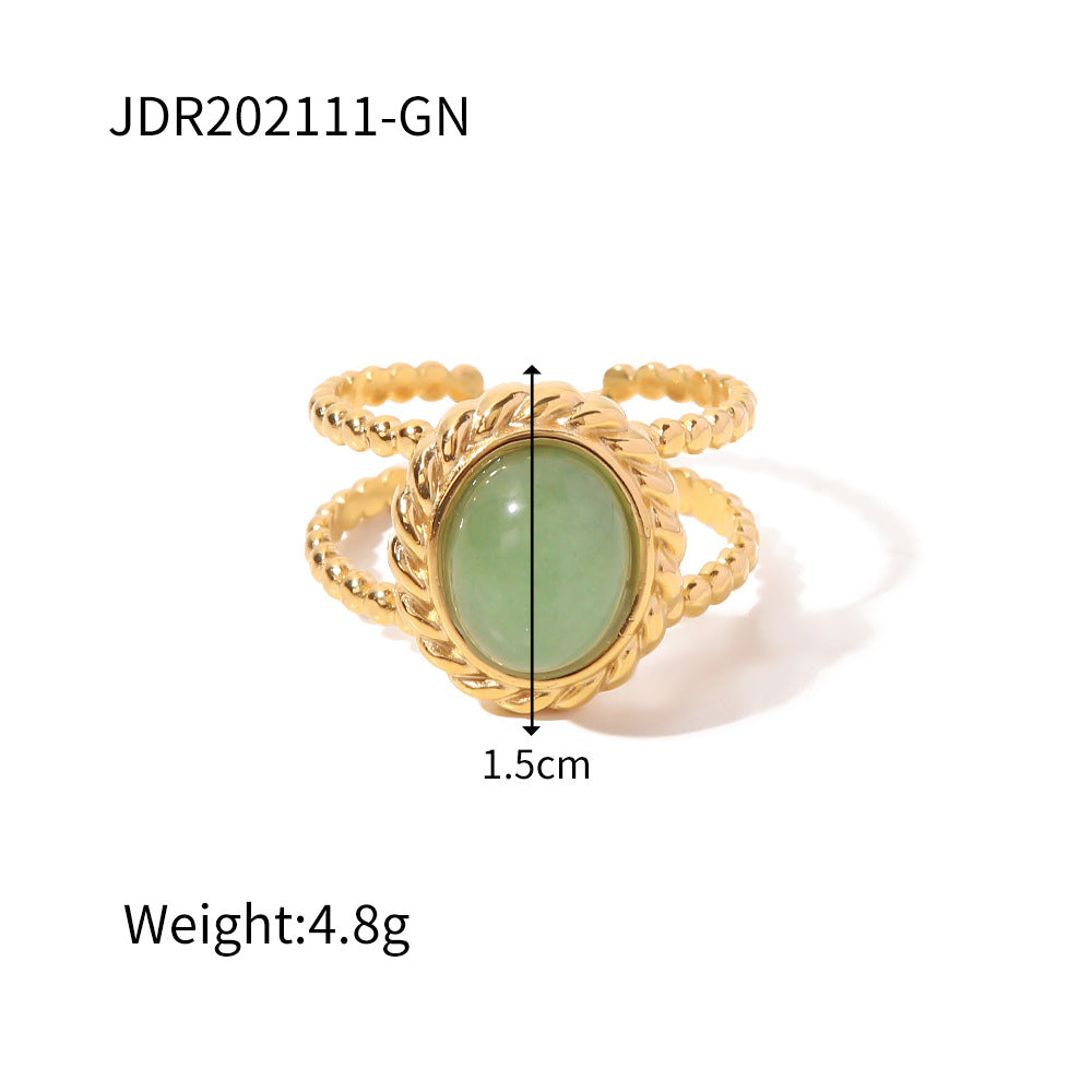 Vintage Gemstone Ring – 18K Gold Plated Titanium Steel Jewelry
