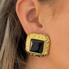 Onyx Stud Earrings – Elegant Titanium Steel Jewelry for Women