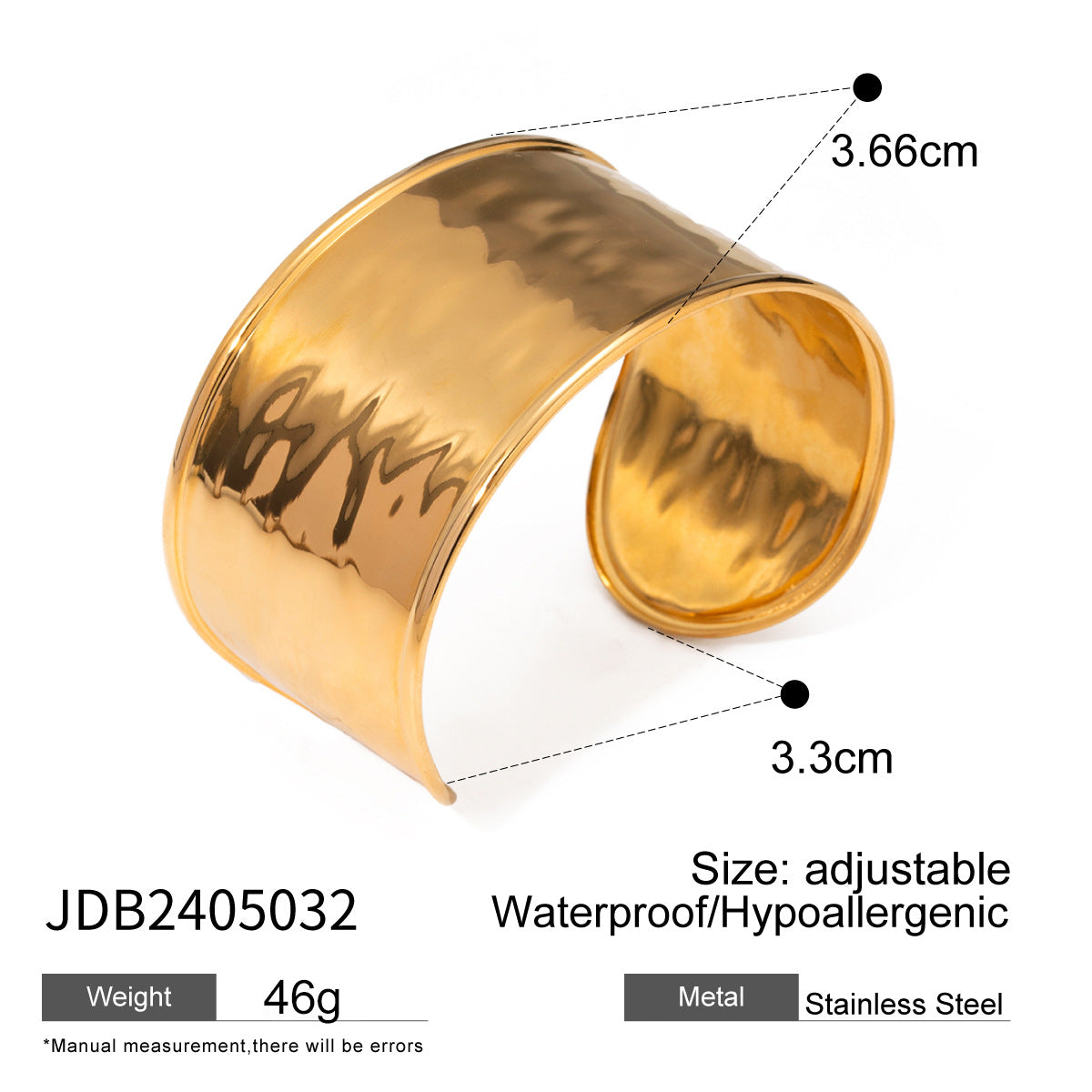 18K Gold Stainless Steel Bangle – Irregular Hammered Wave Cuff