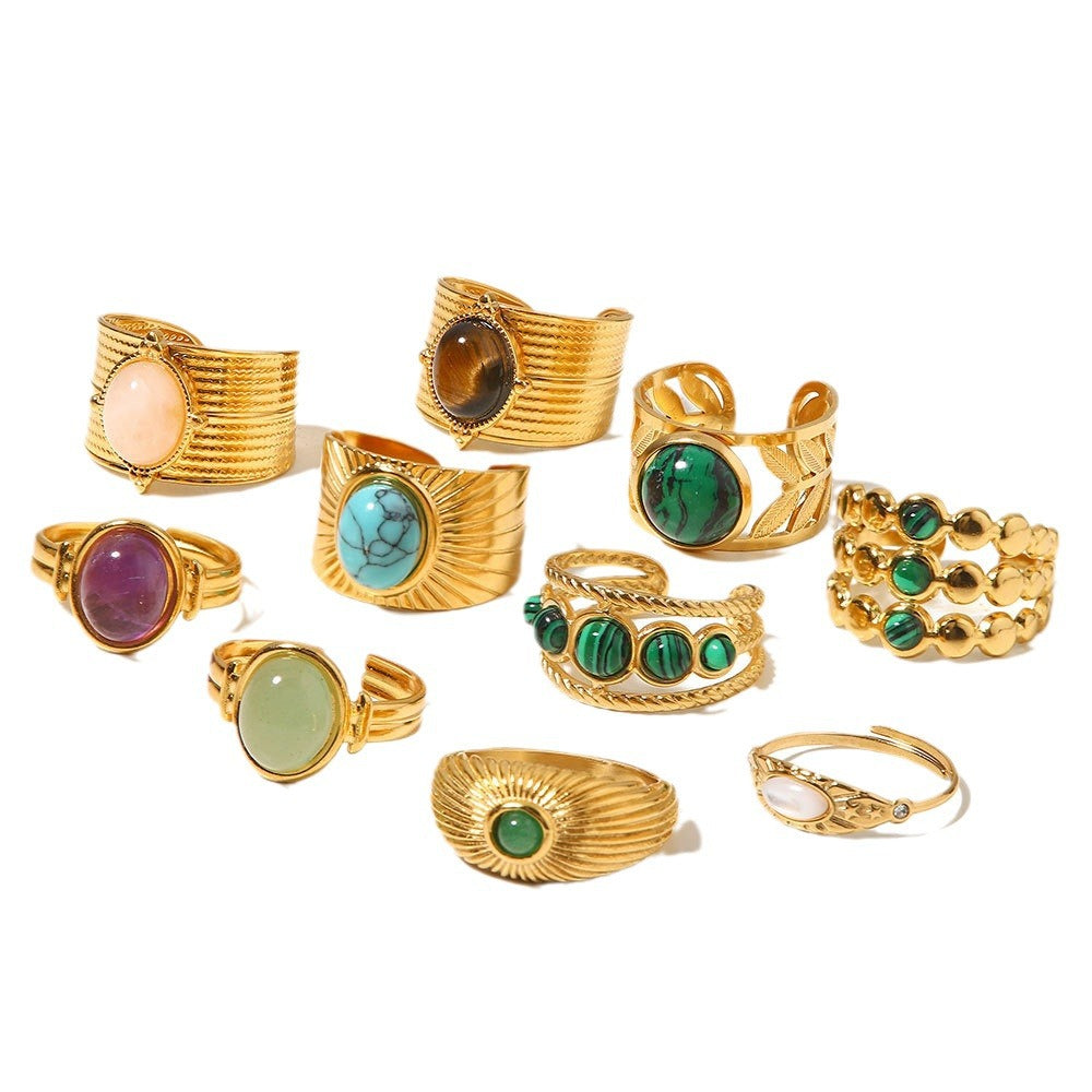Vintage Gemstone Ring – 18K Gold Plated Titanium Steel Jewelry