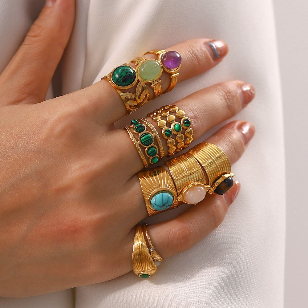 Vintage Gemstone Ring – 18K Gold Plated Titanium Steel Jewelry
