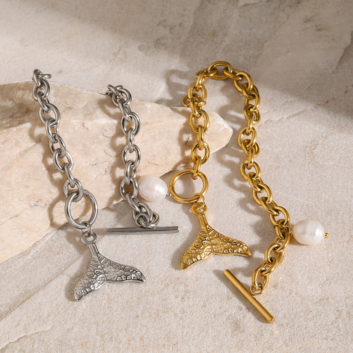 18K Gold Ocean Charm Bracelet – Starfish, Shell & Conch in Stainless Steel