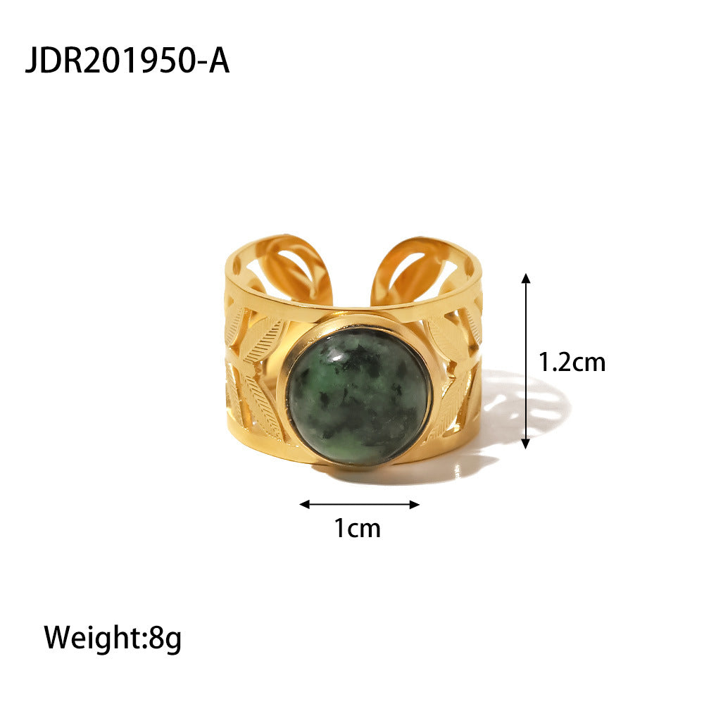 Vintage Gemstone Ring – 18K Gold Plated Titanium Steel Jewelry