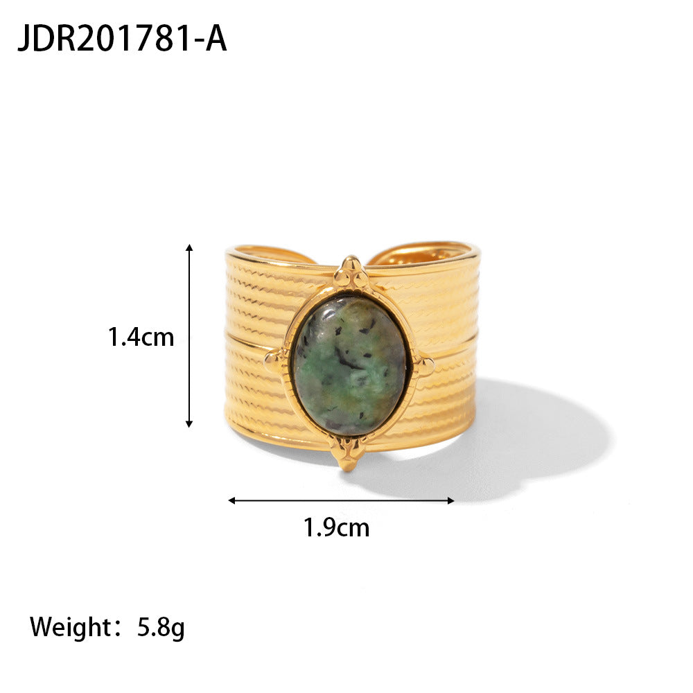 Vintage Gemstone Ring – 18K Gold Plated Titanium Steel Jewelry