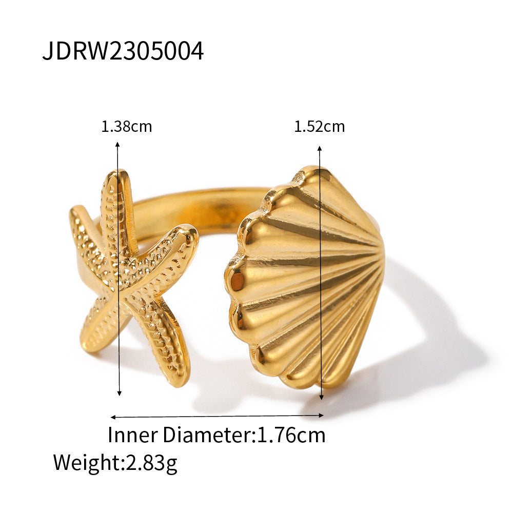 Starfish & Shell Ring – Ocean-Inspired Titanium Steel Jewelry