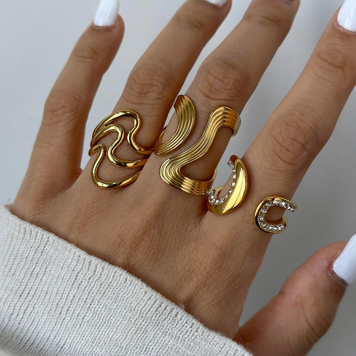 Bold Gold Statement Ring – Elegant Titanium Steel Jewelry