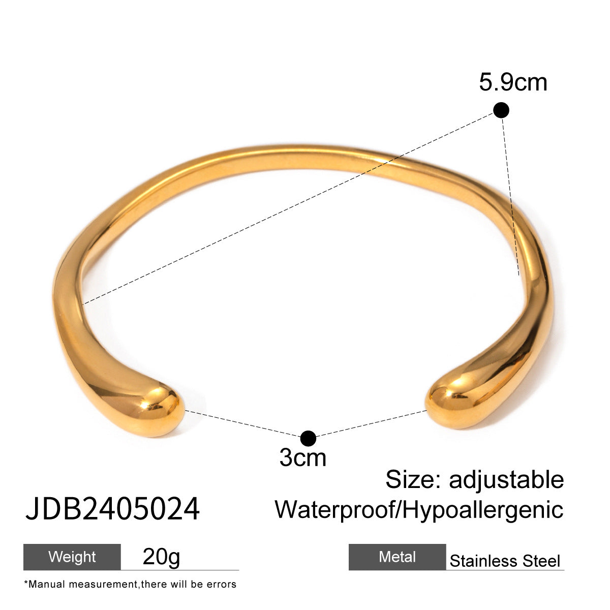 18K Gold Stainless Steel Bangle – Irregular Hammered Wave Cuff