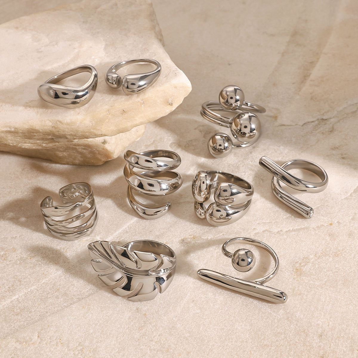 Geometric Silver Ring – Minimalist Titanium Steel Jewelry