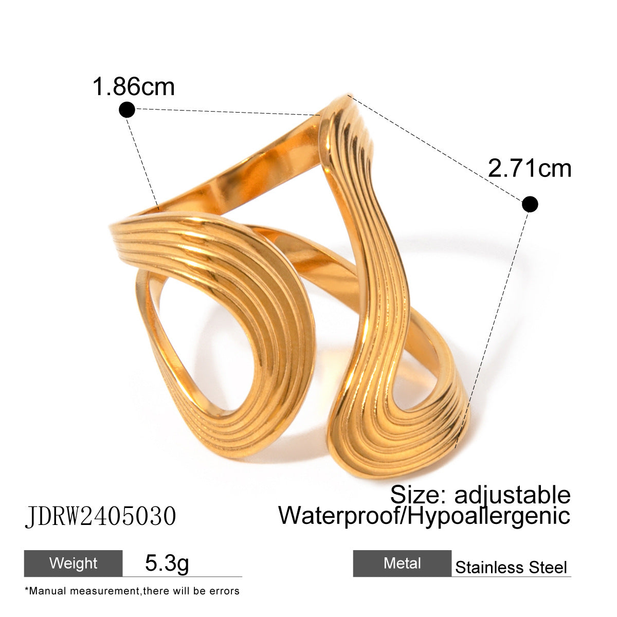 Bold Gold Statement Ring – Elegant Titanium Steel Jewelry