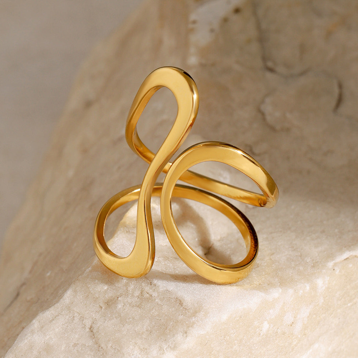 Bold Gold Statement Ring – Elegant Titanium Steel Jewelry