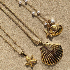 Shell & Pearl Titanium Steel Necklace – Ocean-Inspired Elegant Jewelry