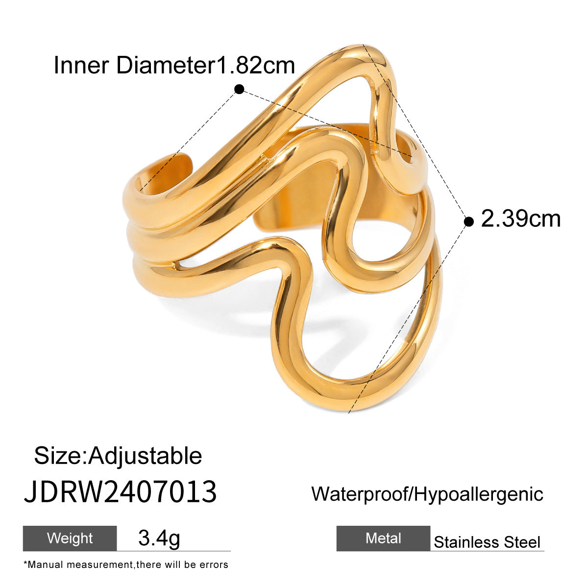 Bold Gold Statement Ring – Elegant Titanium Steel Jewelry