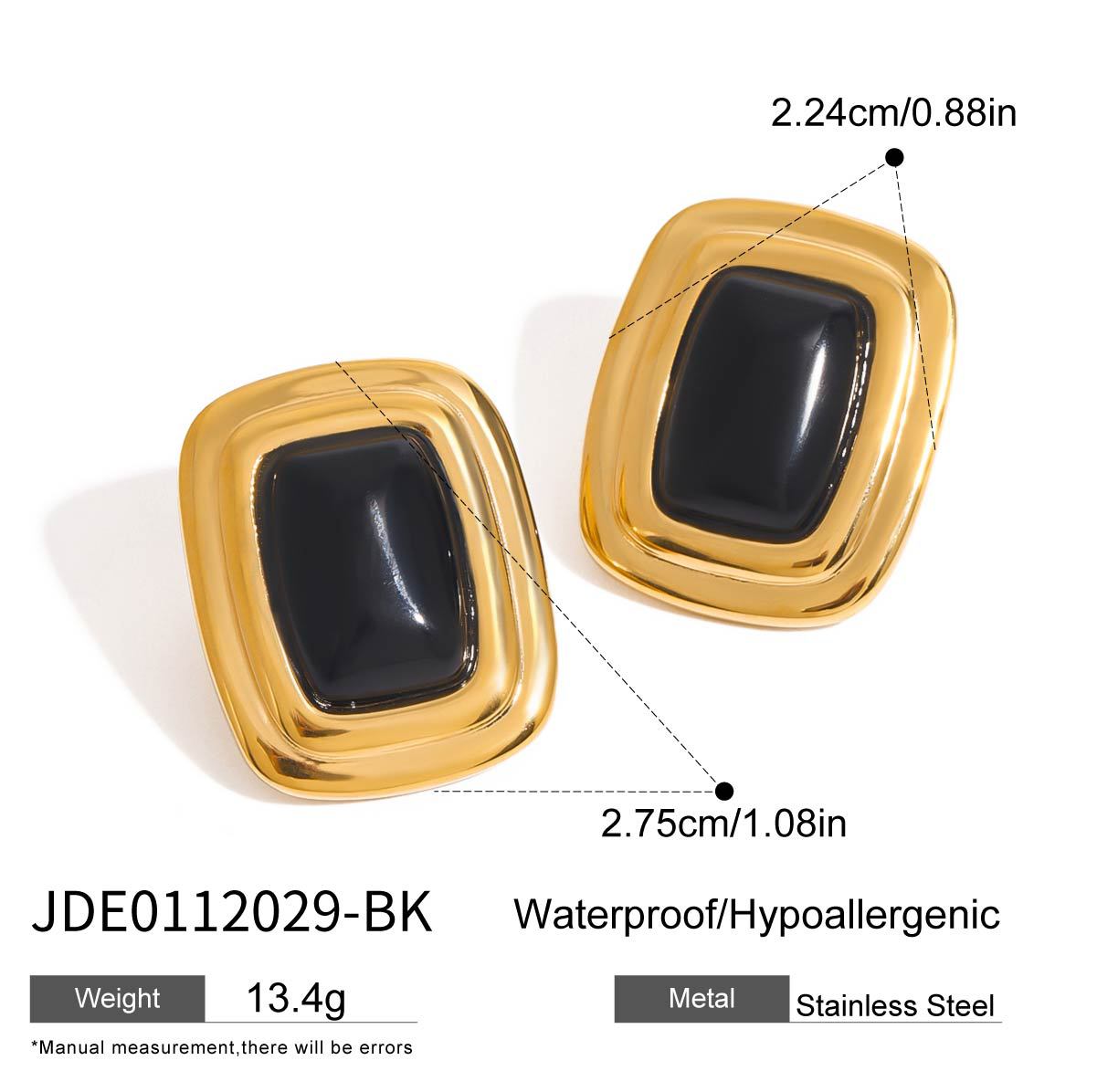 Onyx Stud Earrings – Elegant Titanium Steel Jewelry for Women