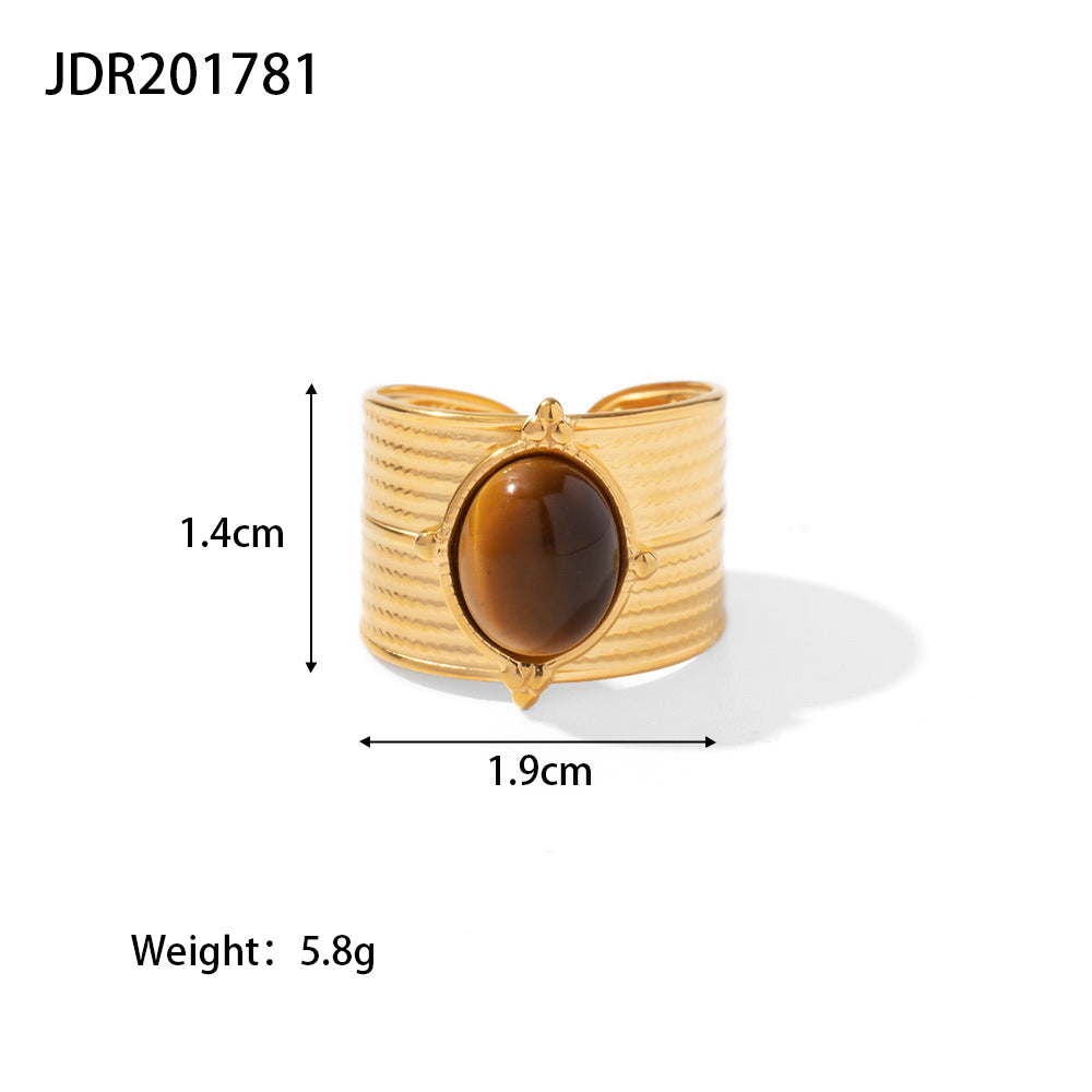 Vintage Gemstone Ring – 18K Gold Plated Titanium Steel Jewelry