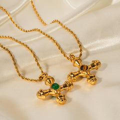18K Gold Cross Necklace – Tiger Eye Pendant in Stainless Steel