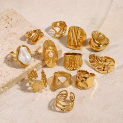 Gold Pearl Ring – Bold Titanium Steel Statement Jewelry