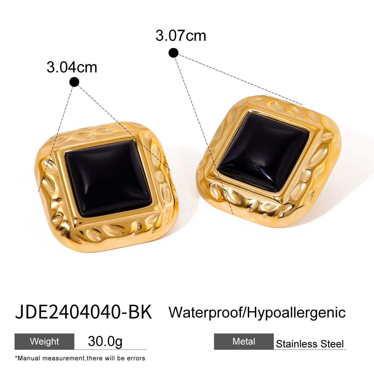 Onyx Stud Earrings – Elegant Titanium Steel Jewelry for Women