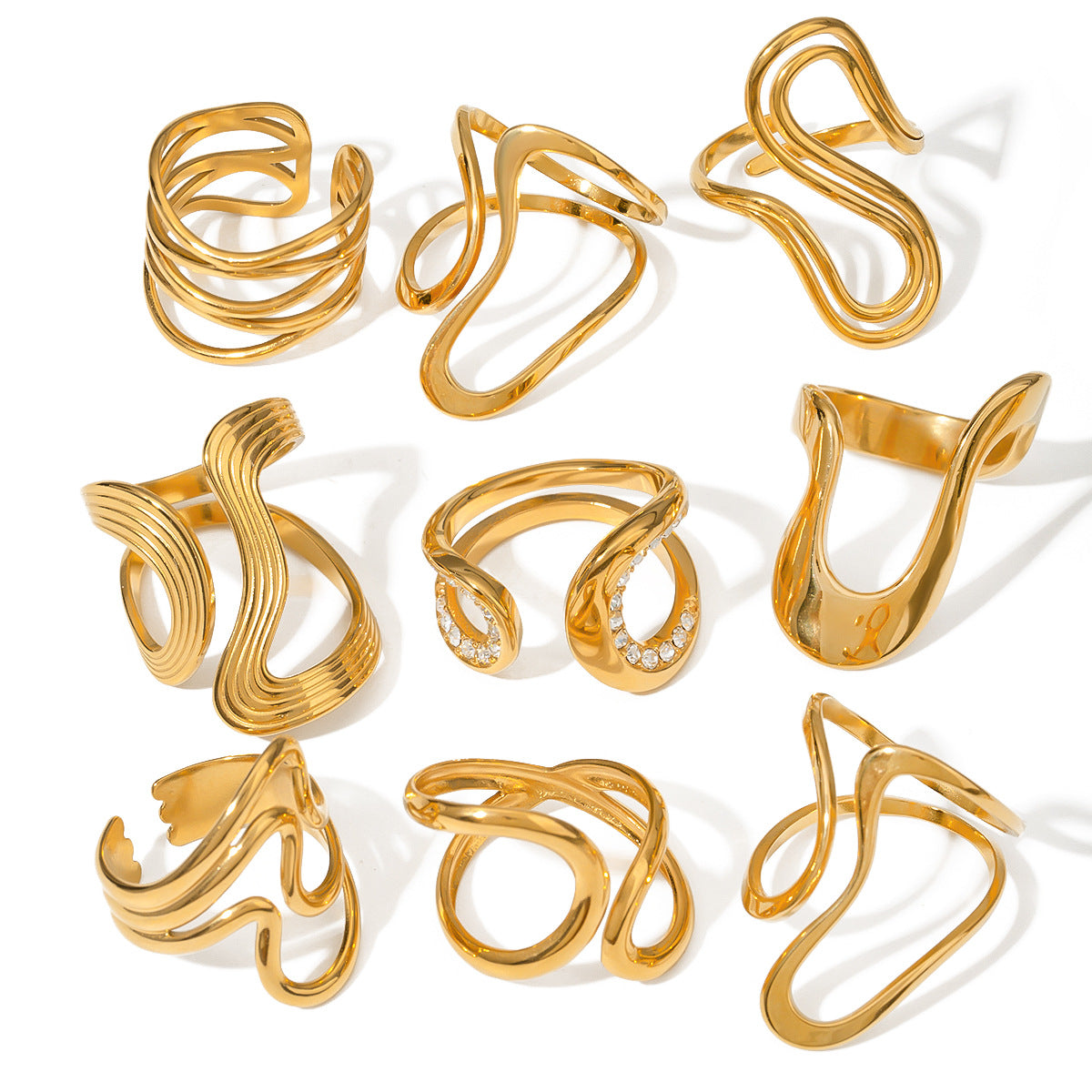 Bold Gold Statement Ring – Elegant Titanium Steel Jewelry