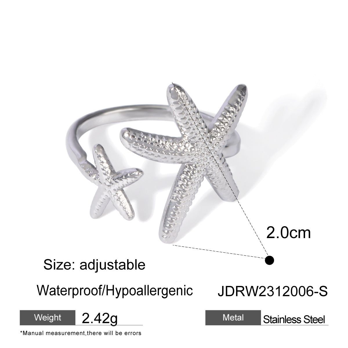 Starfish & Shell Ring – Ocean-Inspired Titanium Steel Jewelry