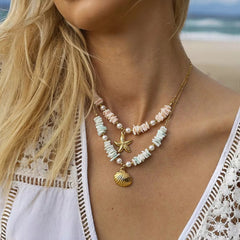 Shell & Pearl Titanium Steel Necklace – Ocean-Inspired Elegant Jewelry