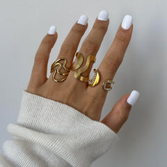 Bold Gold Statement Ring – Elegant Titanium Steel Jewelry