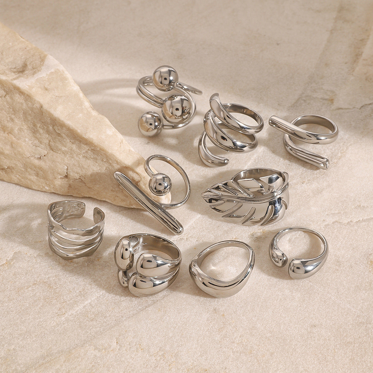 Geometric Silver Ring – Minimalist Titanium Steel Jewelry
