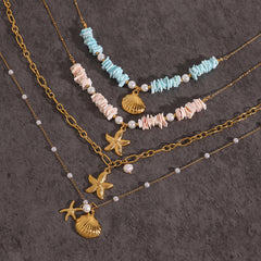 Shell & Pearl Titanium Steel Necklace – Ocean-Inspired Elegant Jewelry