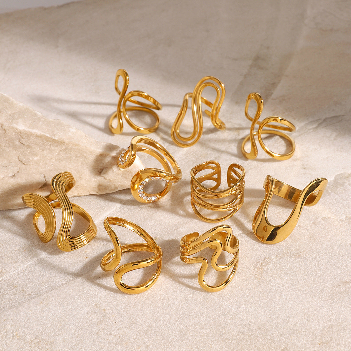 Bold Gold Statement Ring – Elegant Titanium Steel Jewelry