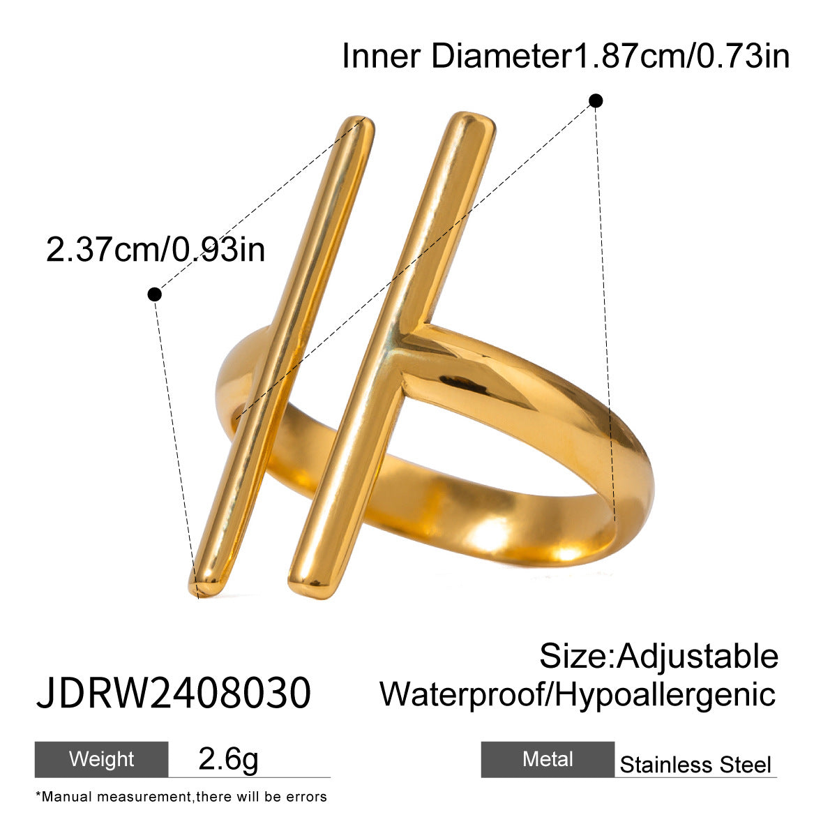 Bold Gold Statement Ring – Elegant Titanium Steel Jewelry