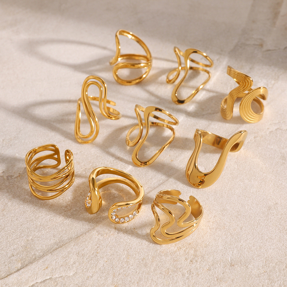 Bold Gold Statement Ring – Elegant Titanium Steel Jewelry