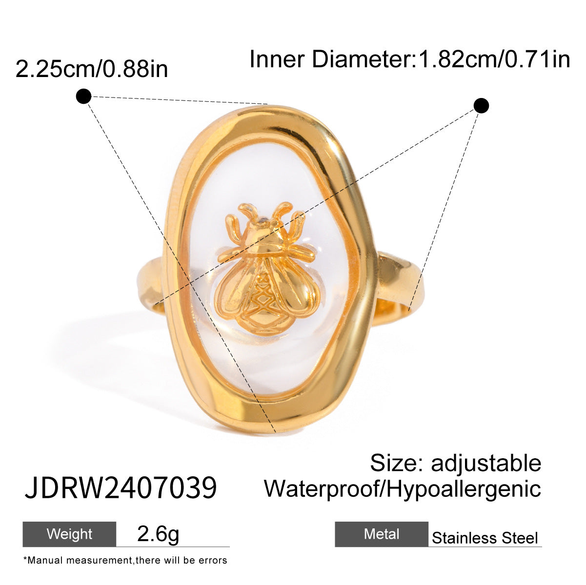Vintage Gemstone Ring – 18K Gold Plated Titanium Steel Jewelry